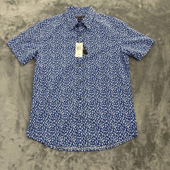 Michael Kors Slim Fit Short Sleeve Shirt in Blue/White Floral Print - Picture 1 of 5